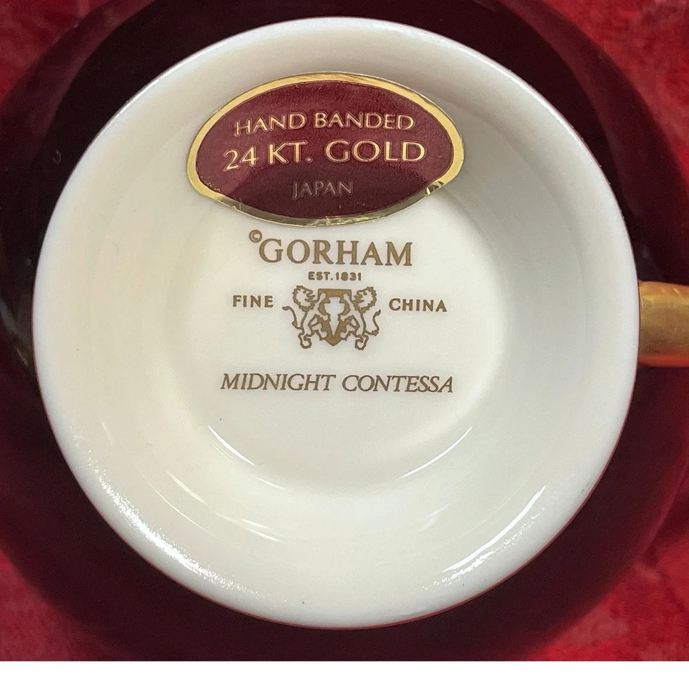 Gorham Midnight Contessa Tea Cup and Saucer Set 24K Gold Fine China Japan Rare